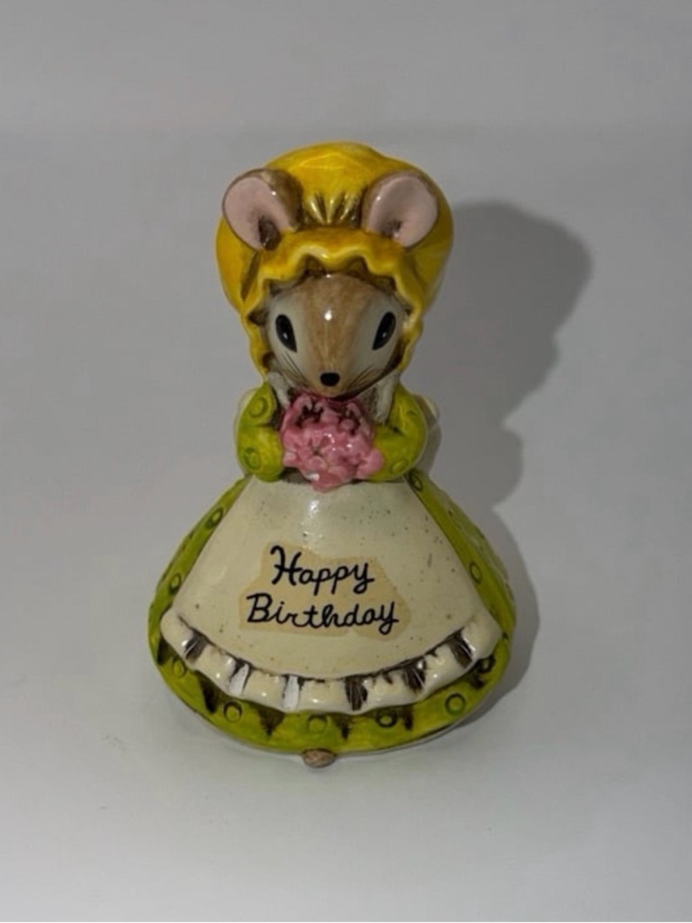 Vintage Josef Originals Chalk-ware Mouse With Bonnet Figure - Happy Birthday!